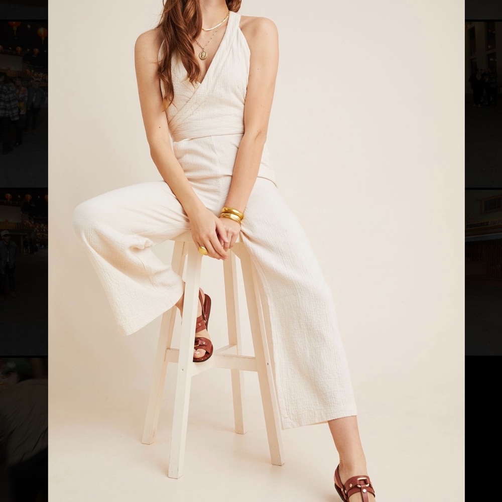 Anthropologie Cream Halter Jumpsuit